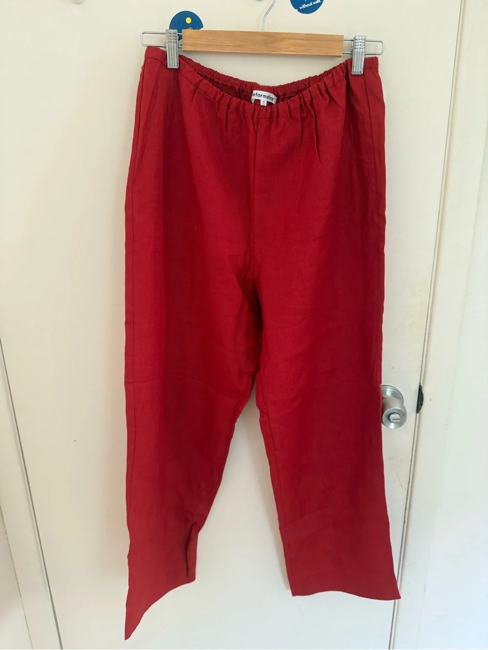 Reformation Red Remi Cropped Linen Pant
